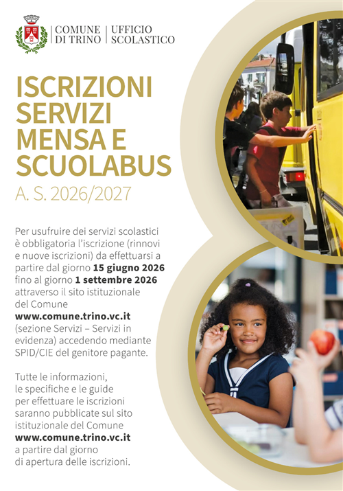 Avviso iscrizione ai servizi scolastici (mensa e trasporto scolastico) A.S. 2026/2027