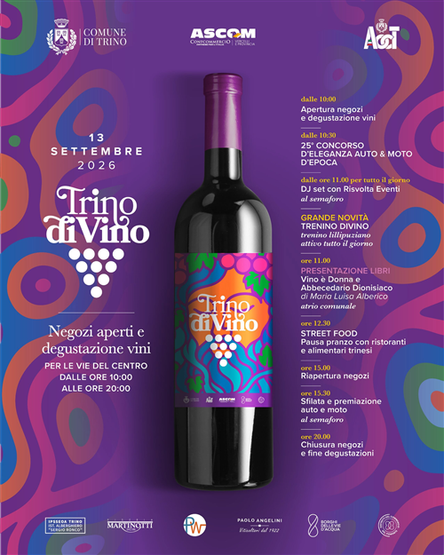 Trino diVino 2026: il 13 settembre il centro storico si anima con vino, sapori e motori d'epoca